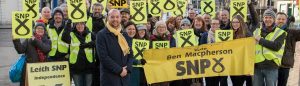 Ben Macpherson with a crowd of SNP suppor
