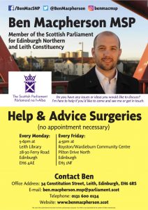 Ben Macpherson MSP Help and Surgery Advice Poster