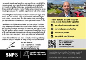 Ben Macpherson MSP, Contact Card.
